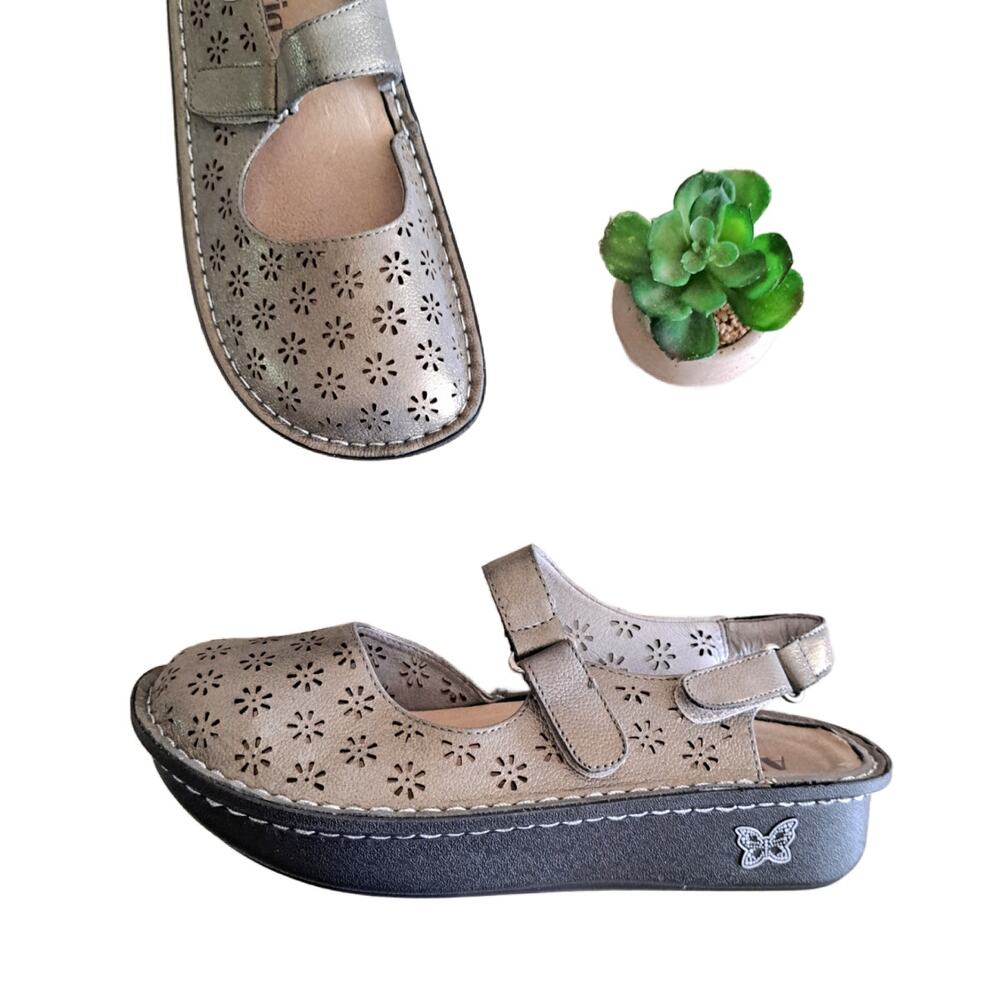 Alegria Jemma Pewter Easy Mary Jane Platform Sandal Size 38 8-8.5 Cutout Clog